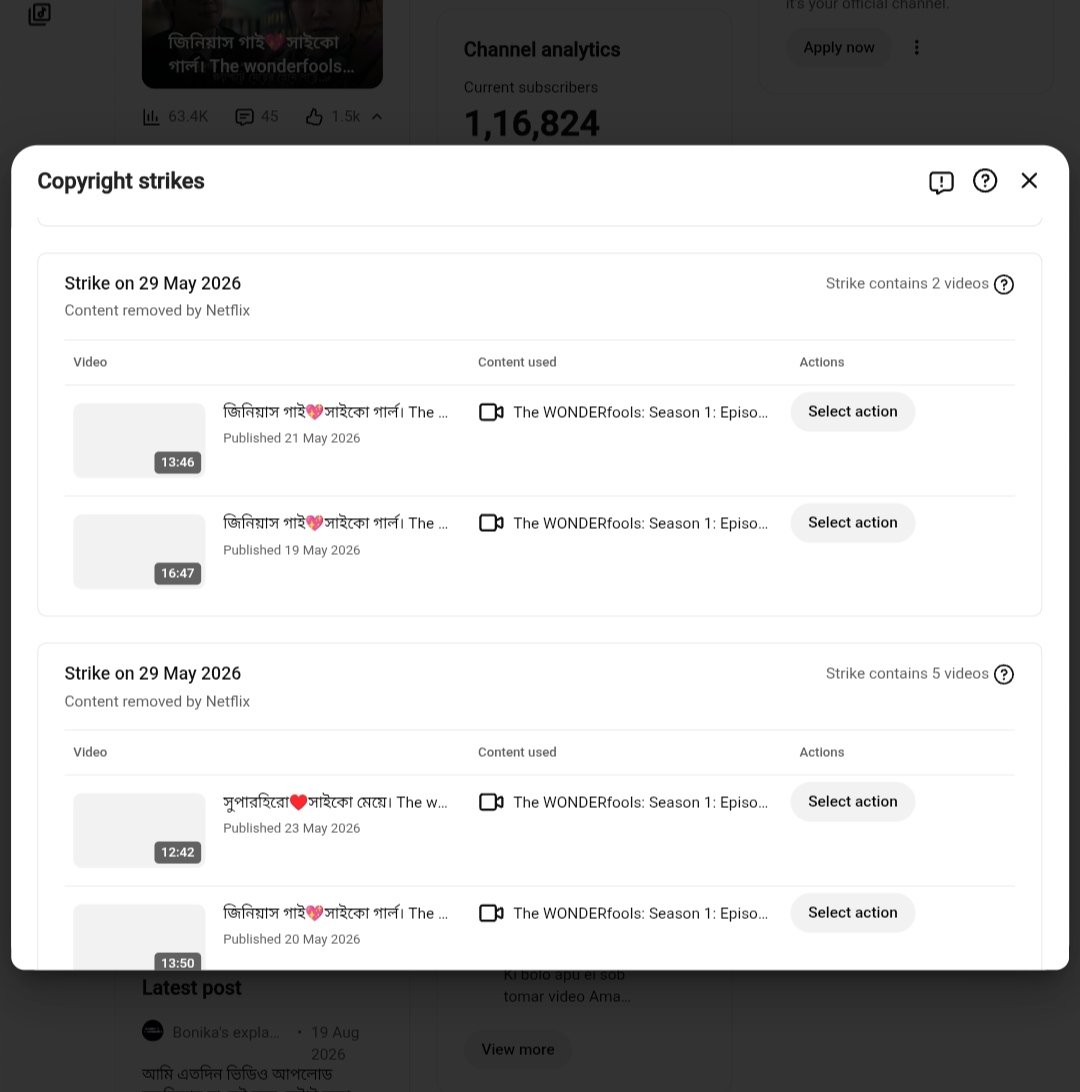 Bonika89's tweet photo. @TeamYouTube Thank you @TeamYouTube. As shown in screenshots, my 2 Netflix strikes from May 29 expire at Aug end.The 3rd CJ ENM strike came on Aug 19. I deleted their content &amp; filled https://t.co/oDychyckYK deletes on Aug 26. Please grant an extension so claimant can retract! Help me! https://t.co/QO5K3rgWSb