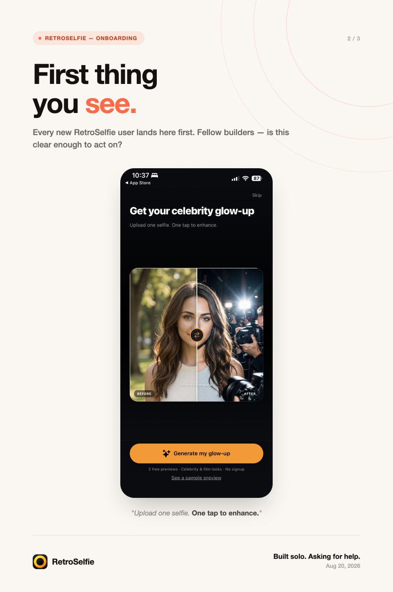 SeishinBG's tweet photo. Screens below: onboarding vs. the real editor. 

Is that gap - one tap promised, then a blank prompt to fill.

Where people bounce? https://t.co/E7EGMTcsOh