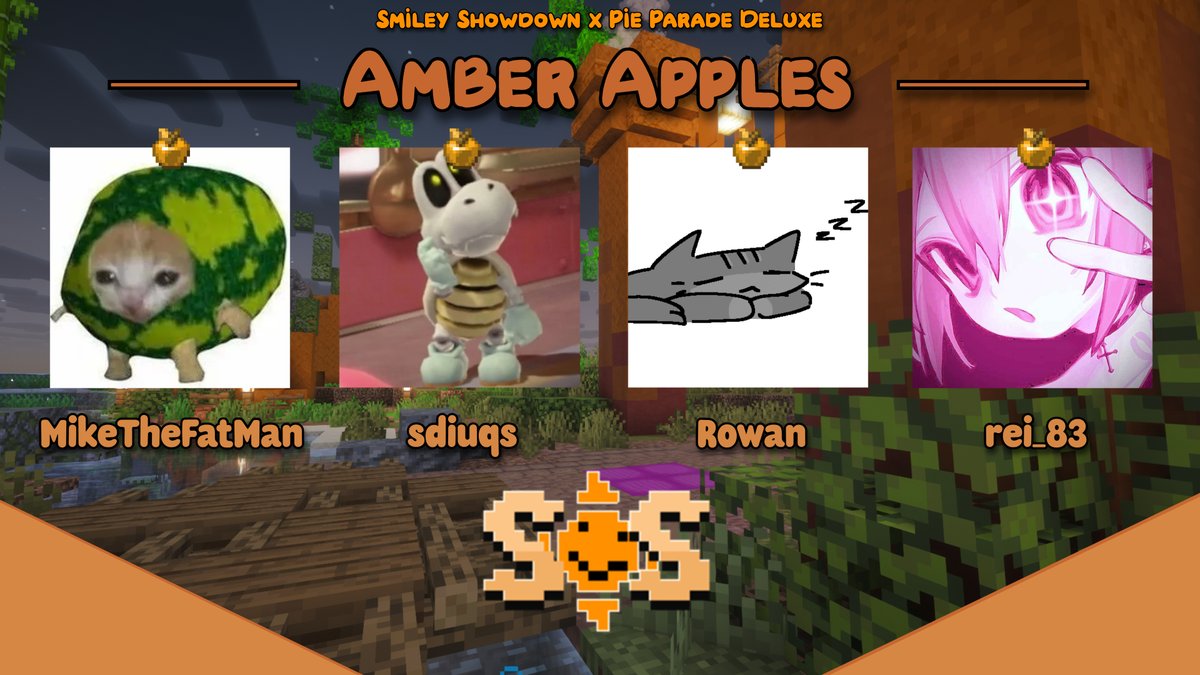 PieParadeEvents's tweet photo. Announcing the Amber Apples for Smiley Showdown: Pie Parade Deluxe!

@MikeTheFat_Man 
@sdiuqss 
@rowan200010 
Rei_83

Watch them live on August 22nd at 11:30pm BST/6:30pm EST! https://t.co/ALaWxeESMT