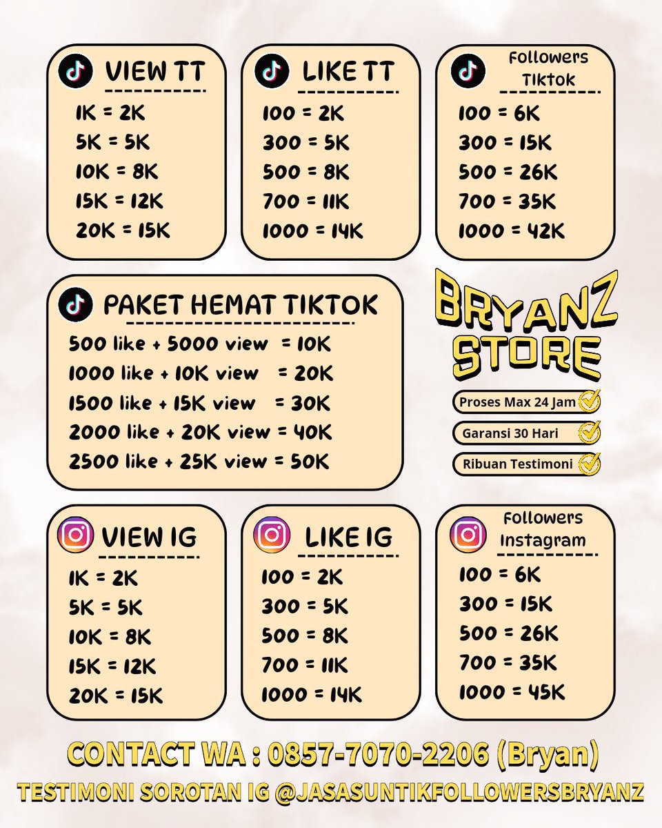 Alyadermia's tweet photo. 5000+ TESTIMONI SINCE 2024!
ORDER PENCET LINKTREE DI PROFIL YAP‼️

wts wtb jual beli followers like view share save bule internasional indonesia indo tiktok tt instagram ig shoppe facebook akun bergaransi permanent fyp trusted terpercaya #zonauangㅤ #zonajajan https://t.co/2H9DCS2wFn