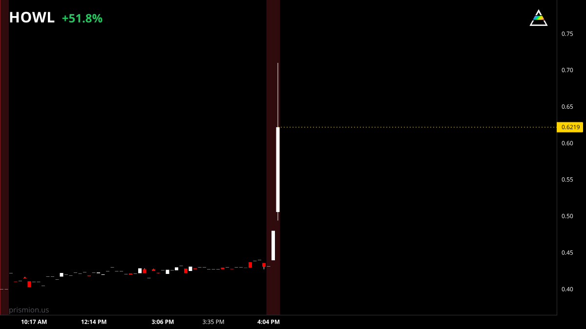 prismion_us's tweet photo. $HOWL 🇺🇸 is up +52% after-hours priced at 0.65

key levels to pay attention to:
0.78
0.99
1.09 https://t.co/3I4NlJgdmF