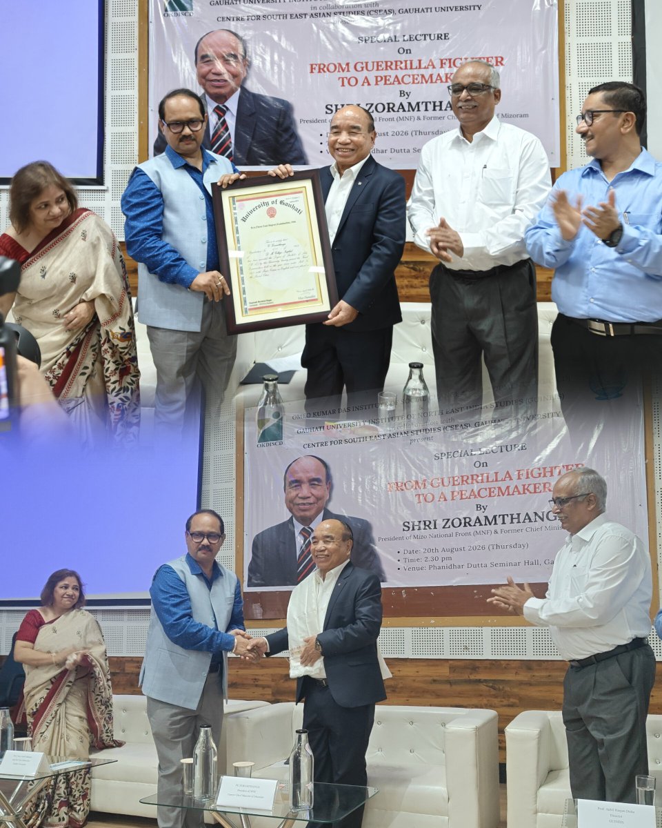MNFParty's tweet photo. Pu Zoramthanga, President, MNF &amp; Former CM, was honored at Gauhati University today with a Special Lecture &amp; his 1966 B.A. Certificate.

He joined the MNF movement to fight for the independence of Mizoram &amp; self-determination of the Mizo people.

https://t.co/CE0hVrHB5Q https://t.co/DPeE46cI7S