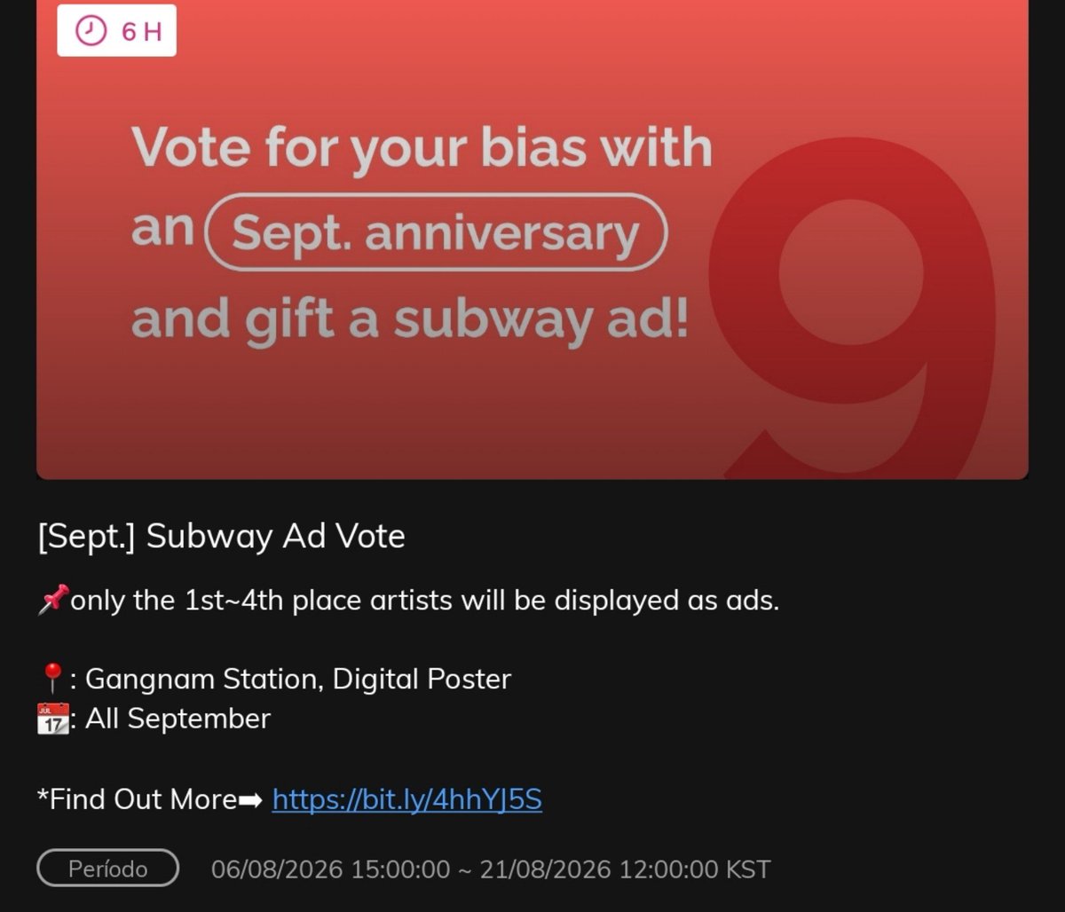 karend7_'s tweet photo. — Les recuerdo que #JUNGKOOK y #RM se encuentran nominados en la votación "[Sept.] Subway Ad Vote" de Mubeat.

🔗: https://t.co/lL1FlCuf5o

Puestos actuales:
#1 - JUNGKOOK
#6 - RM

La votación finaliza en HORAS.

Pasen a dejar sus votos. https://t.co/8E653s8yOU