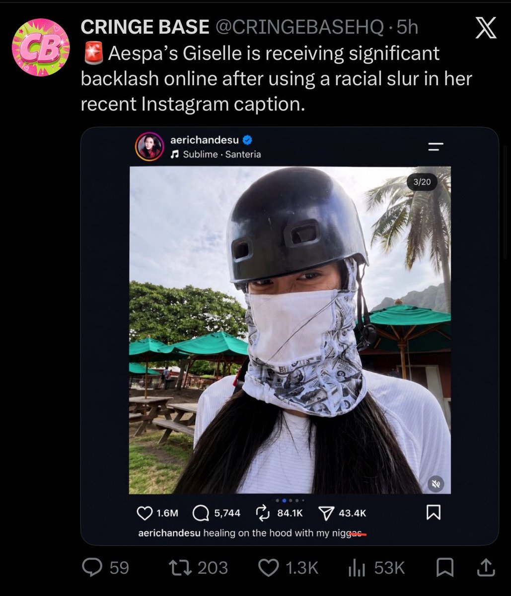 hwacvntarchive's tweet photo. this account has been here for 2 days and they already gotta go, editing giselle’s ig post to make her say the n-word like racial slurs r something funny to use for fanwars (+ they’re from south asia) &amp; picking a random trans woman and calling her ugly to drag winter https://t.co/BKFoJUyZnU