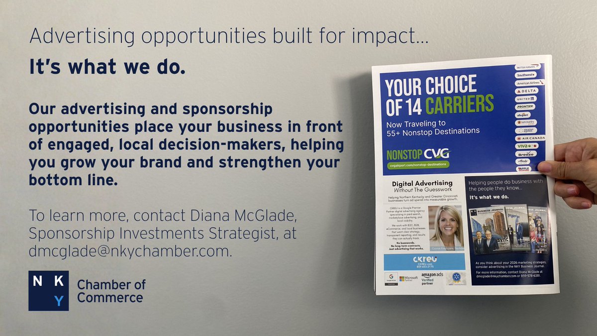 nkychamber's tweet photo. Sponsoring NKY Chamber programs and events puts your business in front of the right audience.

Ready to grow? Contact Diana McGlade, Sponsorship Investments Strategist, at 859-578-6381 or dmcglade@nkychamber.com to learn more. https://t.co/vEwTARkkqG
