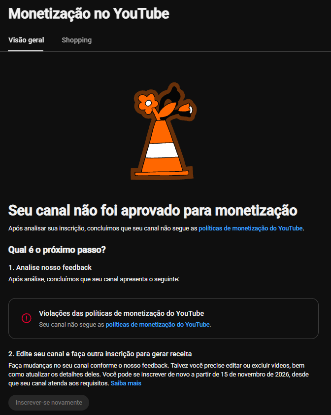 MarcioDodorico's tweet photo. @TeamYouTube Preciso de ajuda humana. Fui recusado no YPP, sem recurso em vídeo e a tela de feedback está em BRANCO (imagem). Sou criador 100% original, meu rosto e voz estão em TODOS os vídeos. Qual diretriz me bloqueou? Canal: https://t.co/q5wDDP1irC https://t.co/xzKeHXhilC