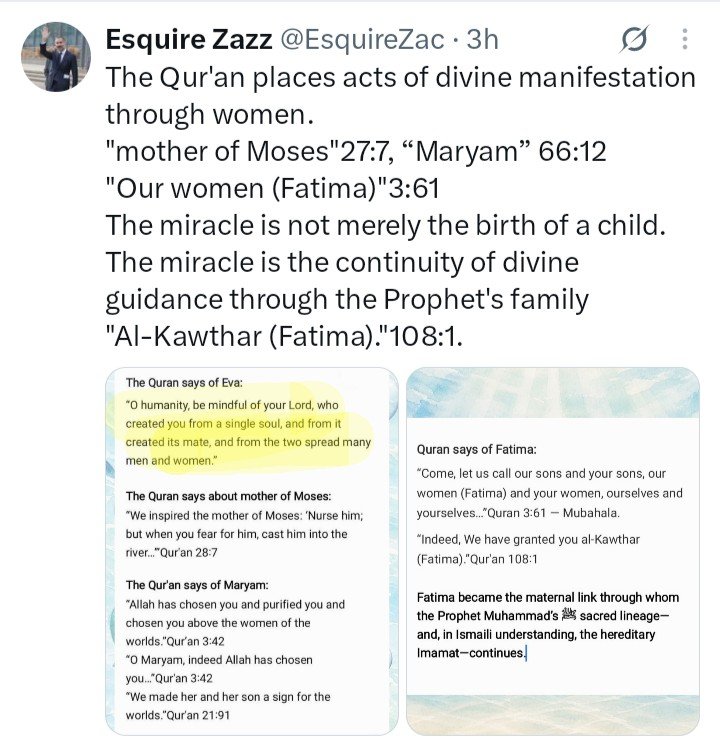 charagast's tweet photo. Why do Islamic schools of thought state that Eve was created from Adam's rib, whereas the Quran offers a different explanation?
“.. who created you from a single soul, and from it created its mate, and from the two spread many men and women.”4:1
@KhalilAndani 
@EsquireZac https://t.co/Kh4kEv9JP9