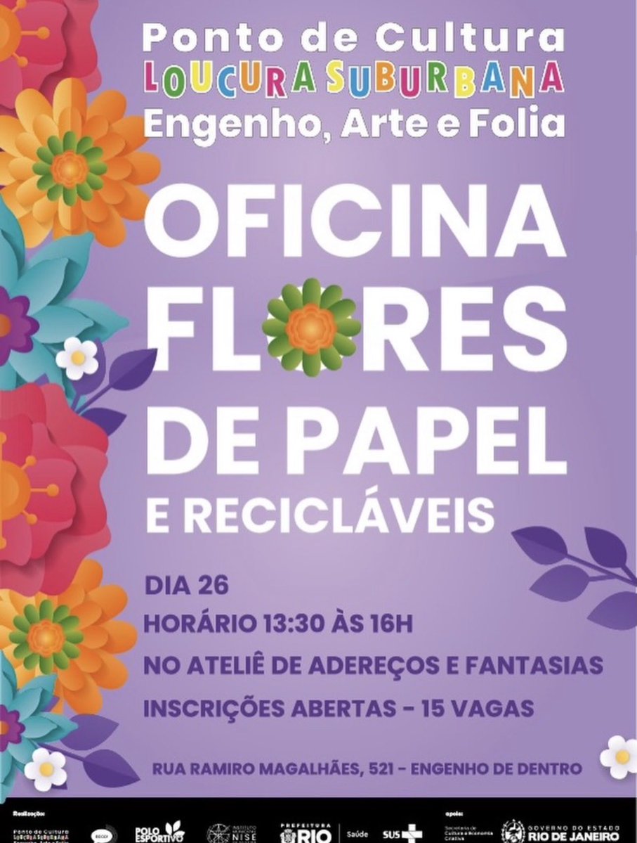 oquefazereng's tweet photo. 📣 Notícia: Estão abertas as inscrições para a Oficina de Flores Artesanais de papel e Recicláveis! #oquefazerengenhodedentro https://t.co/ZrKx4ugKxK