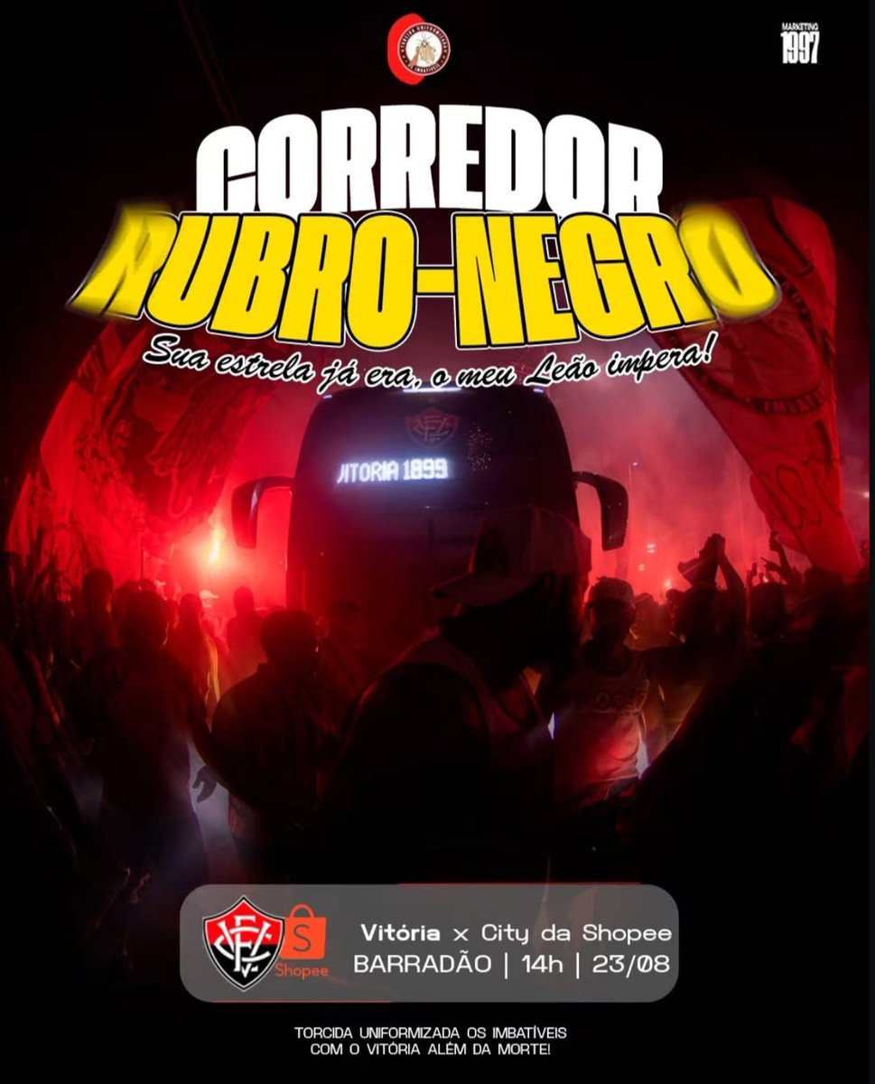 bancadarbn's tweet photo. 🔴⚫ Torcida Os Imbatíveis confirma o corredor Rubro-Negro antes do clássico contra o Bahia no Barradão.

A concentração dos torcedores ocorre na frente do Estádio Manoel Barradas às 14h.

📷 Os Imbatíveis/Instagram https://t.co/EpGorNl1YW