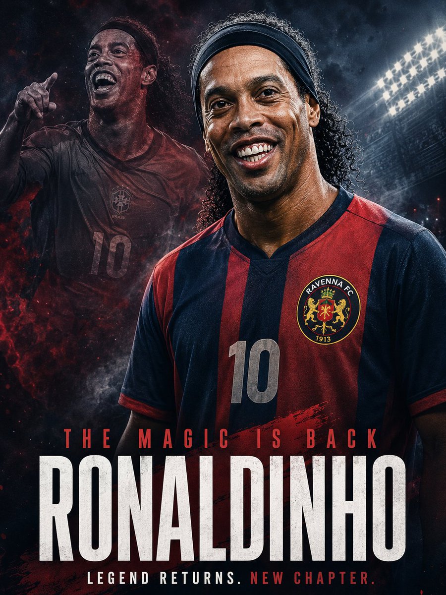 crediplexhq's tweet photo. 🚨 BREAKING: RONALDINHO RETURNS TO PROFESSIONAL FOOTBALL! 🤯🇧🇷

The Brazilian legend has landed in Italy after signing for Serie C side Ravenna FC, 11 years after retiring. 👀⚽

At 46, Ronaldinho is reportedly chasing one final professional goal🔥

Football really never ends. https://t.co/KLl0kelzbC