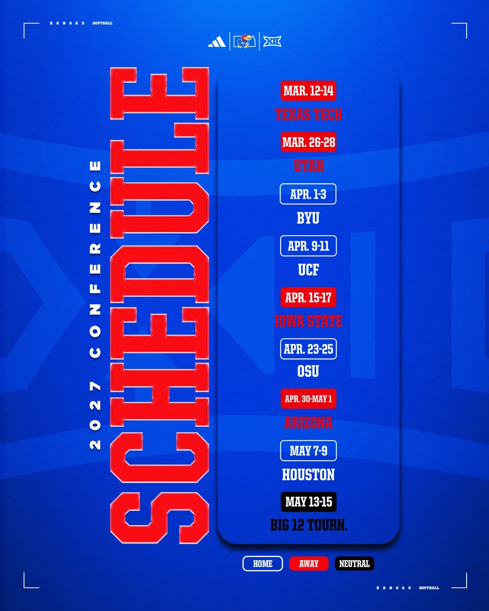 KUSoftball's tweet photo. Our conference schedule is here! 👀🗓️

🔗→ https://t.co/GdvqFOKYlV https://t.co/GbvIxxPImP