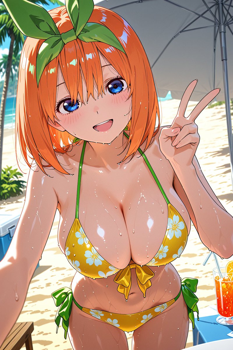 KatyushaVodkaa's tweet photo. 夏の海って、やっぱり最高…🌊💚
みんなで思いっきり遊ぼうよ！🏃‍♀️✨
四葉 ✨
Yotsuba😍🥰
#YotsubaNakano #QuintessentialQuintuplets #五等分の花嫁 #中野四葉 #AIArt #AIイラスト https://t.co/95ohDuhL3G