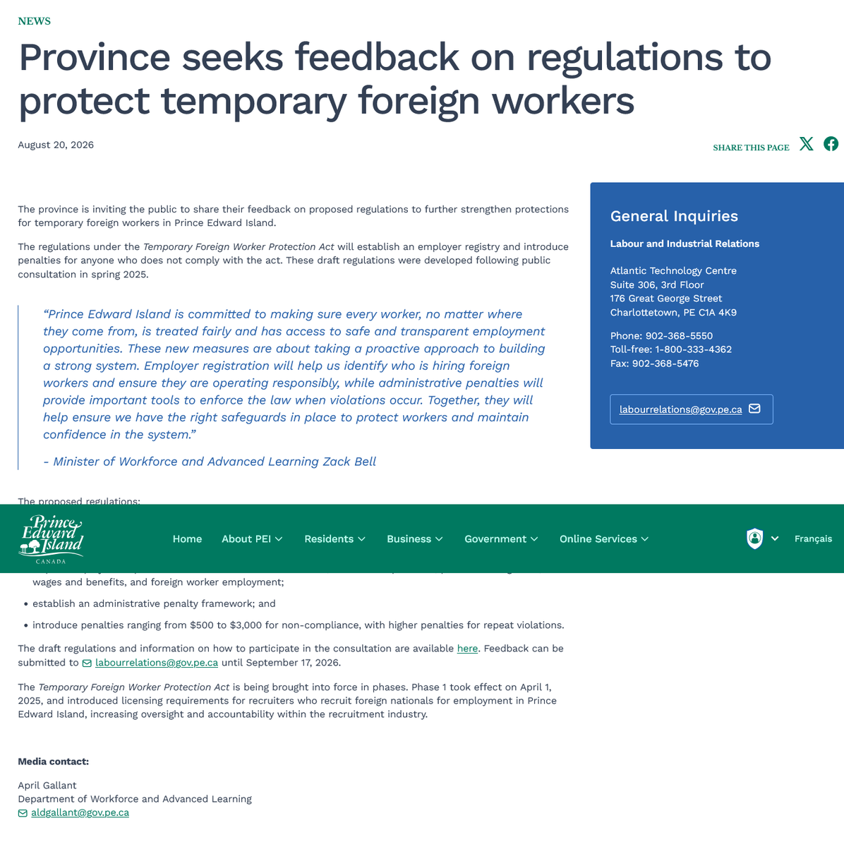 TTRRMK's tweet photo. PEI: Province seeks feedback on regulations to protect temporary foreign workers https://t.co/FLETYKosGB https://t.co/QjwupE32Tr