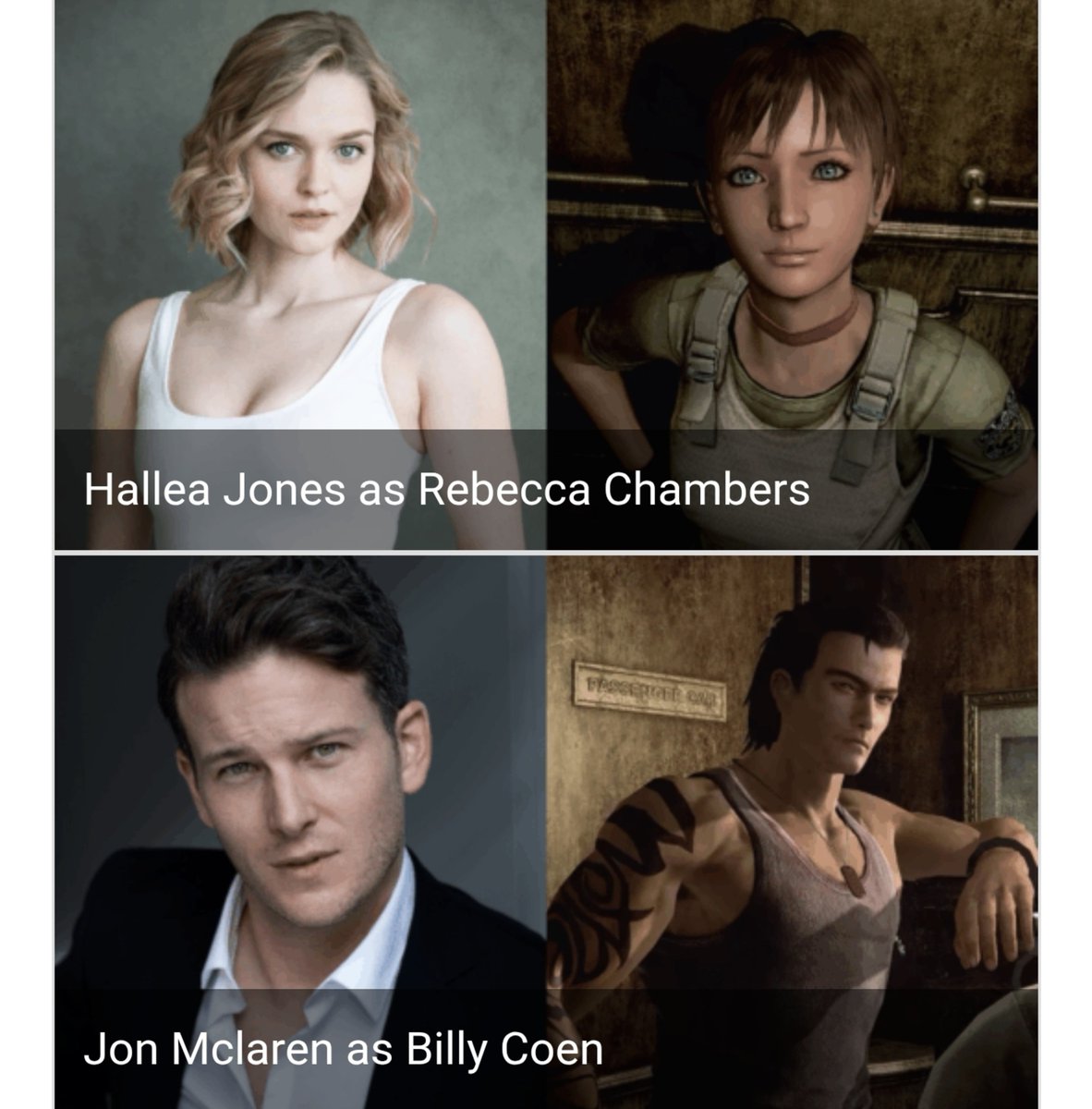 RECVRcountdown's tweet photo. Also, thanks to MP1st, we now know who will be playing Rebecca Chambers in Resident Evil Zero Remake, and that's Hallea Jones. 

Jon McLaren will be Billy, as we expected due to previous leaks, and Craig is supposedly still playing Wesker.

#REBHFun https://t.co/r51WG4rsdk
