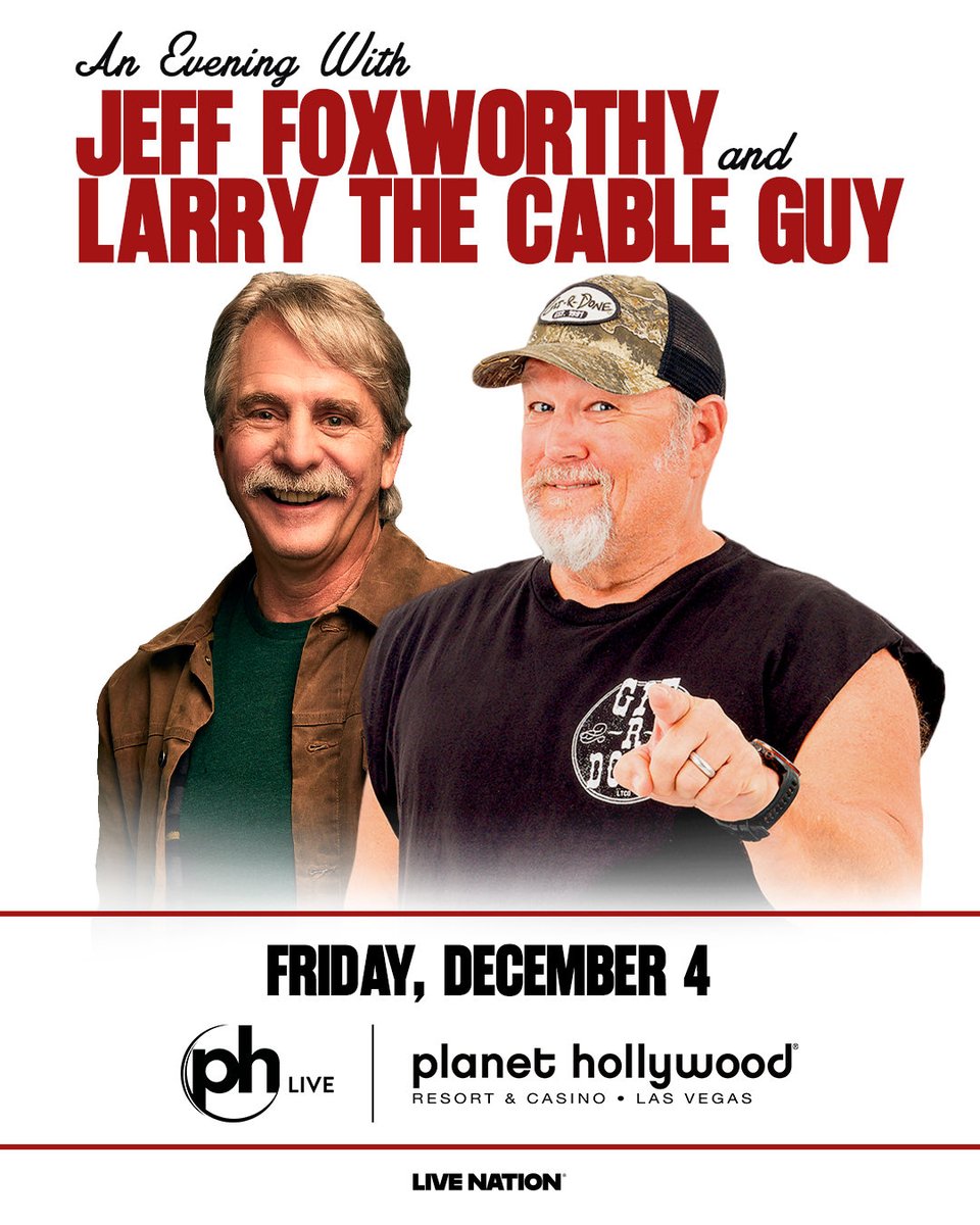 955thebull's tweet photo. 😂 Jeff Foxworthy &amp; Larry the Cable Guy are bringing the laughs to PH Live on December 4during NFR!

95.5 The Bull wants to send you to the show! Enter now for your chance to win a pair of tickets: https://t.co/DAR63349Rz 🎟️ https://t.co/y8C1s7Z9nv