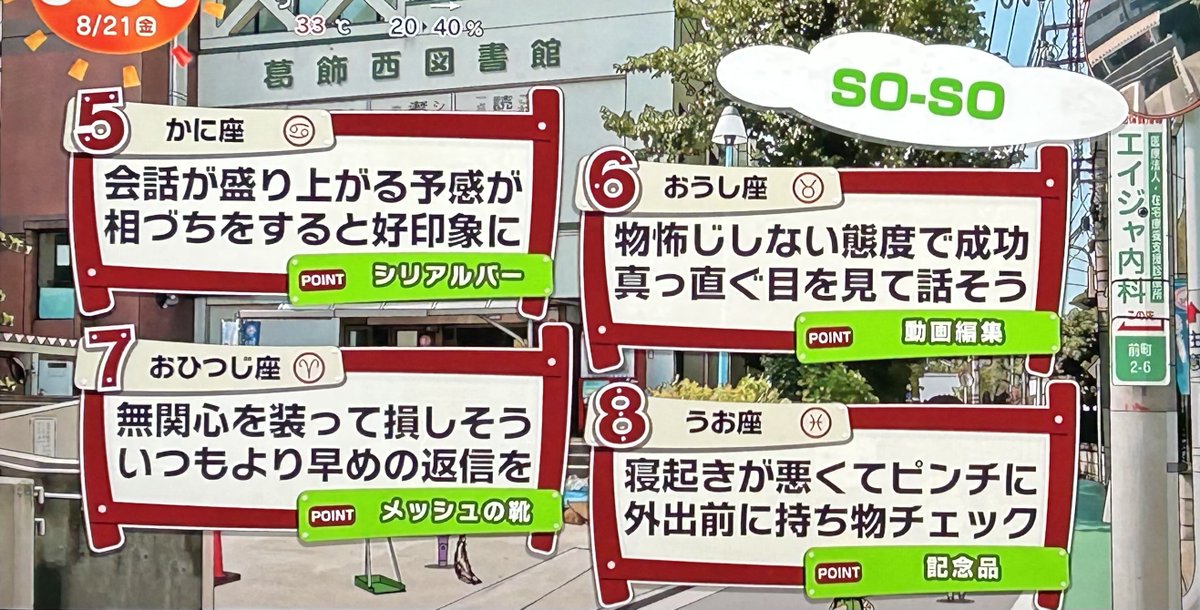 otemaru_san's tweet photo. 8月21日(金)めざまし占い
おはようございます
今日も幸せな1日でありますように

1位 いて座さん

12位 おとめ座さん
連絡の行き違いで問題発生の予感…
必要事項は必ず本人に直接伝えよう

👬石けんのかおりがする人
🆘ゆっくりと深呼吸をする

#めざまし占い https://t.co/kNut9uPM83