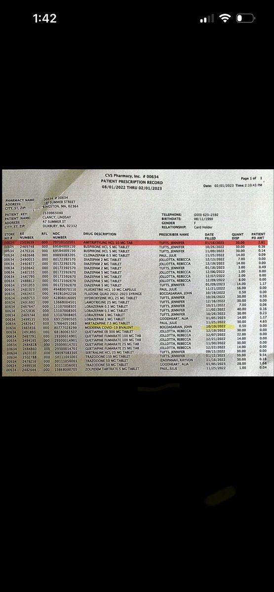 violetkathyw's tweet photo. @MaryBowdenMD Mary, do you know what else she was prescribed and filled
Her Covid booster
On Oct 19th
On the 20th she asked her mom for help
My the end of the month she was spiraling 
You and I know vaccine induced psychosis is a thing
Here’s her actual CVS print out https://t.co/OS5liEMC2P