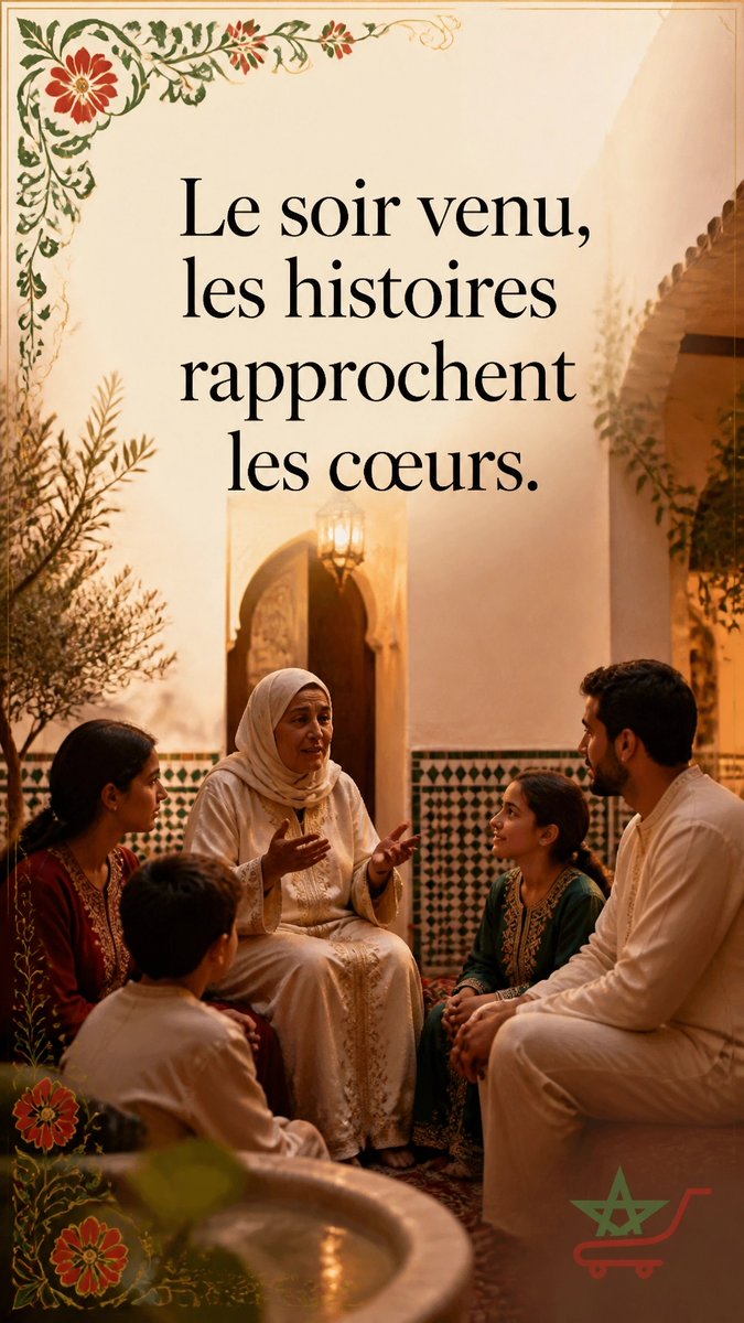 GoodsMoroccan's tweet photo. Au Maroc, quand le soir tombe, une voix rassemble les générations. Histoires, proverbes et souvenirs se transmettent dans l’écoute — une mémoire vivante, de maison en maison. #Maroc #Patrimoine https://t.co/UfVeuMEQKV