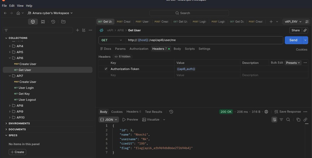 _Amarachick's tweet photo. Day 8/30 ✅ #30DaysStudyChallenge
Today’s API6 lesson on vapi: not every field a user sends in a request should be trusted.
I added a credit value while creating an account, even though it should only be controlled by the system and the API accepted it.
#30DaysStudyChallenge #APISecurity