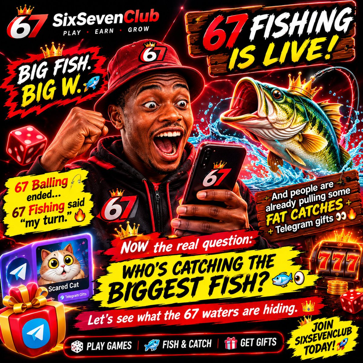probablynths's tweet photo. 🎣 6️⃣7️⃣ FISHING IS LIVE!

BIG🐠 BIG🏆 

The fishing era really came out of nowhere, and people are already pulling some FAT catches + Telegram gifts 👀🔥

67 Balling ended…
67 Fishing said “my turn.”🎣

The real question:WHO’S CATCHING THE BIGGEST 🐠
@sixsevenapp #67MAXXING https://t.co/OOxrssm9vo