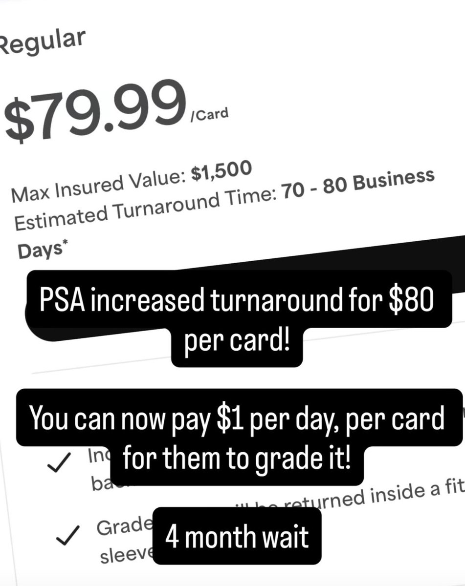 Groovy_HQ's tweet photo. Yeah guys, grading is completely fine

$80 per card
70–80 business days
Nearly four months waiting to see what grade comes back

This is considered normal now 😂

If you grade a card, you carry all the cost, time and uncertainty

I’m building @JKIndex_ to fix this https://t.co/9uzT3Sz5zg