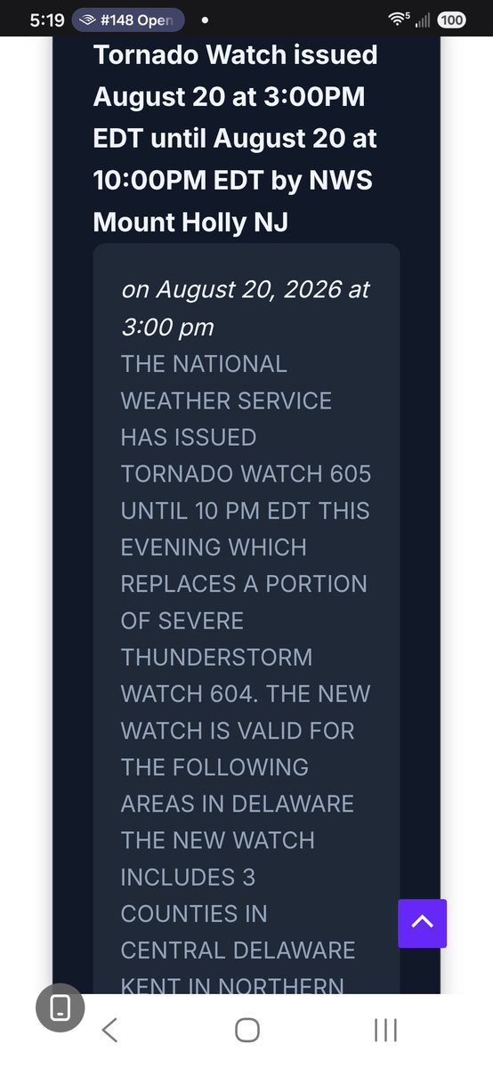 globalwxpro's tweet photo. #TornadoWatch #Tornado #wxtwitter
@NWStornado has issued a Tornado Watch for parts of Delaware, District of Columbia, Maryland, New Jersey, Pennsylvania and Virginia until 10 PM EDT https://t.co/zzIgVUJZBU https://t.co/67gpscfC68