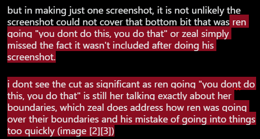 Sp311BOund's tweet photo. @Discoballz8 @CCelestios @sillydilly19624 based on how zeal complied the conversation into one screenshot that matches up to the ones ren did, he likely did so to avoid having the same issues of cropping as ren. https://t.co/wTn9MTWRFq