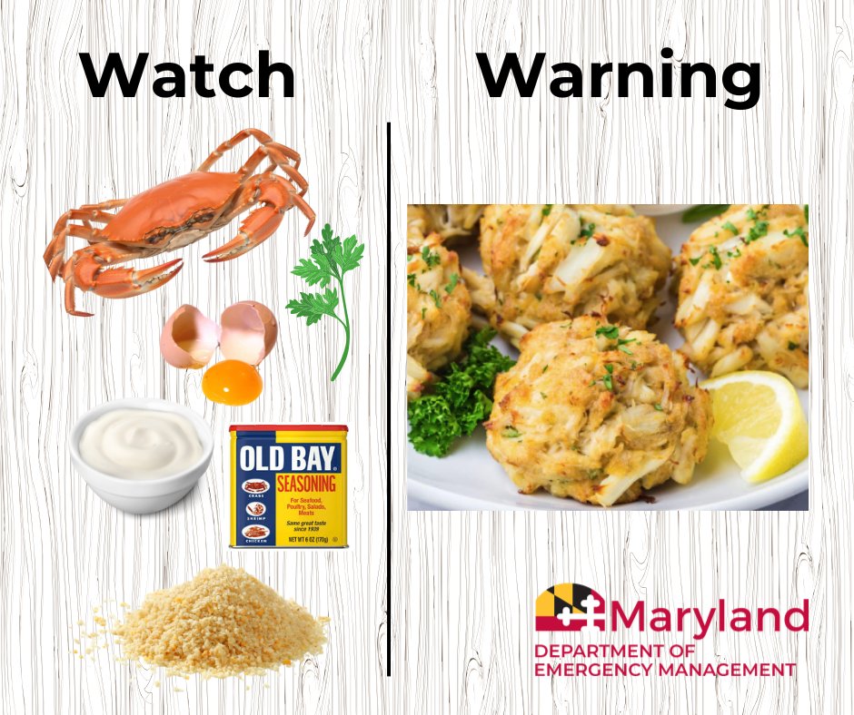 MDMEMA's tweet photo. 🦀Let’s talk weather, Maryland style... using CRAB CAKES!🦀

👀 WATCH: The ingredients are all on the counter. You’ve got the crabs and your favorite seasonings ready to go. Everything is there to make a masterpiece, but nothing has been formed yet.

Stay safe and #MDReady 🌩️🦀 https://t.co/vcTYepdflR
