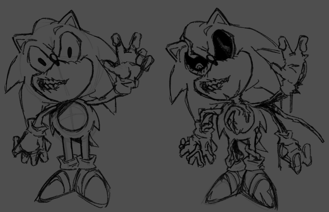 Resident6k's tweet photo. sonic and slightly less well adjusted sonic #ForeverToiling https://t.co/3YSOKa83us