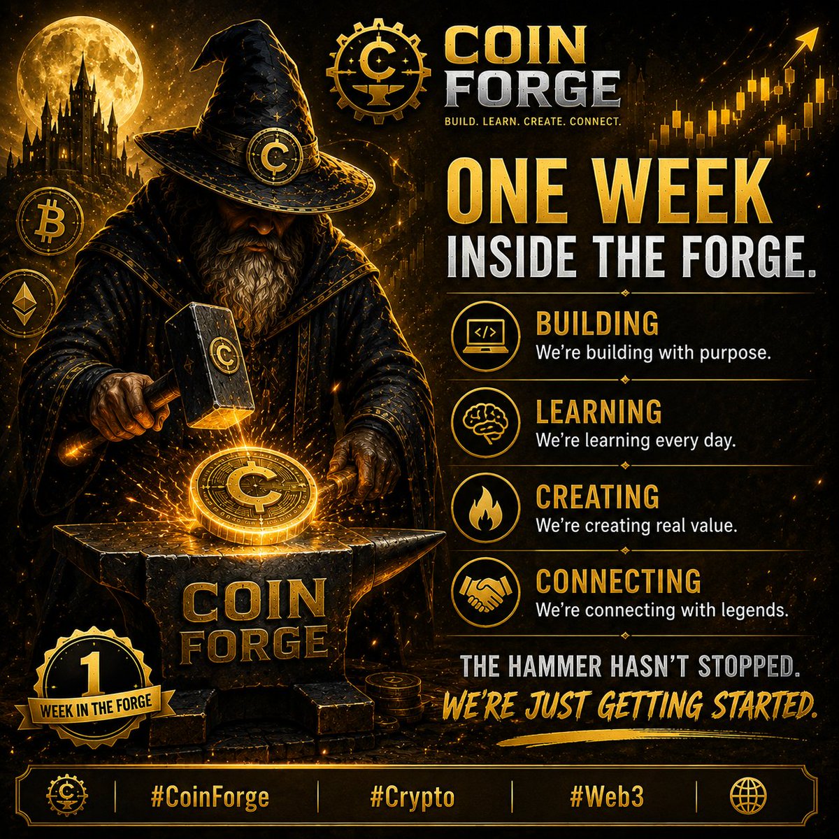 Coinforgee's tweet photo. One week inside the forge.
💻 Building
🧠 Learning
🔥 Creating
🤝 Connecting
The hammer hasn't stopped.
We're just getting started.
#CoinForge #Crypto #Web3 https://t.co/IlrxJLsP8U