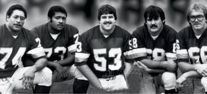 karleco915's tweet photo. @VinnysCorner1 The Redskins Hogs Offensive Line, 1980s-early 1990s.
#74 George STARKE, #73 Mark MAY, #53 Jeff
BOSTIC, #68 Russ GRIMM &amp; #66 Joe JACOBY https://t.co/cZhp9VClvO