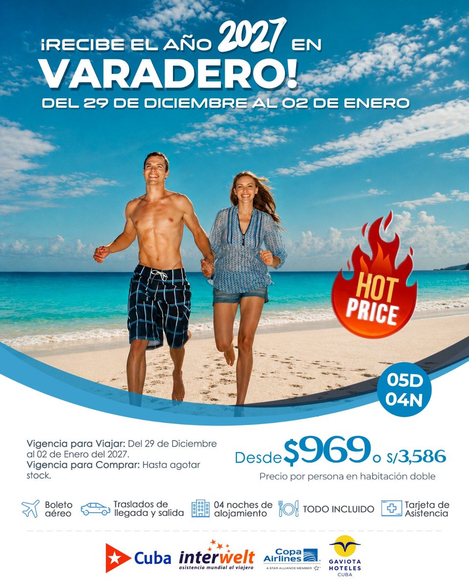 _TravelPartners's tweet photo. ¡Recibe el Año Nuevo 2027 en Varadero 5D4N! ✨😉❤️ https://t.co/Dde9KF3qrU