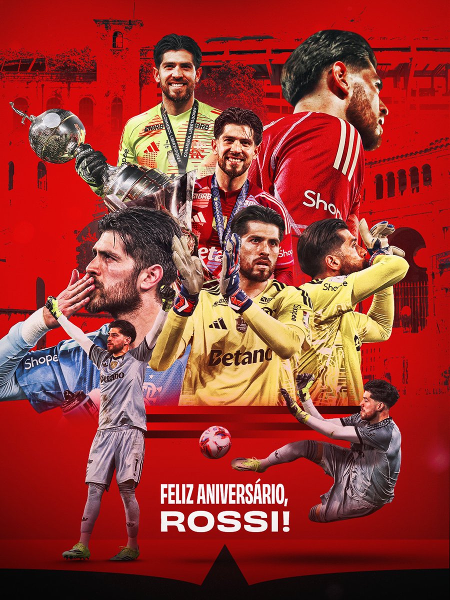 Flamengo's tweet photo. Hoje é dia de celebrarmos mais um ano de vida do nosso verdadeiro paredão! 🧤🔴⚫

Agustín Rossi não só foi peça fundamental em várias conquistas recentes do Mengão, como também figura no panteão da história do Mais Querido como o goleiro que mais minutos ficou sem sofrer gols com o Manto Sagrado: 1.134. Pegador de pênaltis, se agigantou ainda mais em disputas memoráveis, como a diante do Estudiantes, na Libertadores de 2025, e contra o Fluminense, no Tricampeonato Carioca de 2026.

Campeão da Libertadores e do Brasileiro (2025), da Copa do Brasil (2024), Tricampeão Carioca (2024/25/26) e da Supercopa do Brasil (2025), o defensor da meta Rubro-Negra completa 31 anos e chamamos toda a Nação para darmos os parabéns a ele.

Parabéns, Rossi! Que possamos conquistar ainda mais vitórias e títulos juntos!

#Aniversário