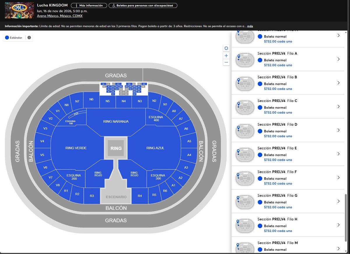 RiloOmega's tweet photo. Para no perder la costumbre:
Aqui estan los boletos de Lucha Kingdom, el show conjunto de CMLL y NJPW. Precios desde $72 hasta $1984 pesos Mexicanos. Gradas y Balcon no están habilitados. #CMLLInforma #LuchaKingdom https://t.co/tuYMm1ur62