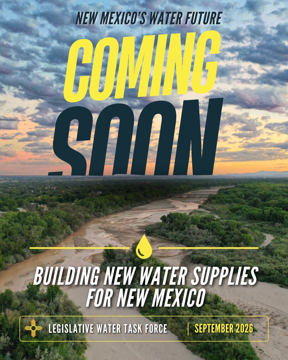NMHouseGOP's tweet photo. New Mexico cannot spend its way out of its water challenges.

Our farmers, ranchers, communities and economy all depend on a secure water future.  Yet growing demand and limited supplies are forcing New Mexico to confront a basic question: 

Where will our water come from in the decades ahead?

This September, lawmakers and water experts will come together to look beyond appropriations and focus on the bigger challenge, protecting existing resources while exploring reuse, innovation and new sources of water. 

More details coming soon.