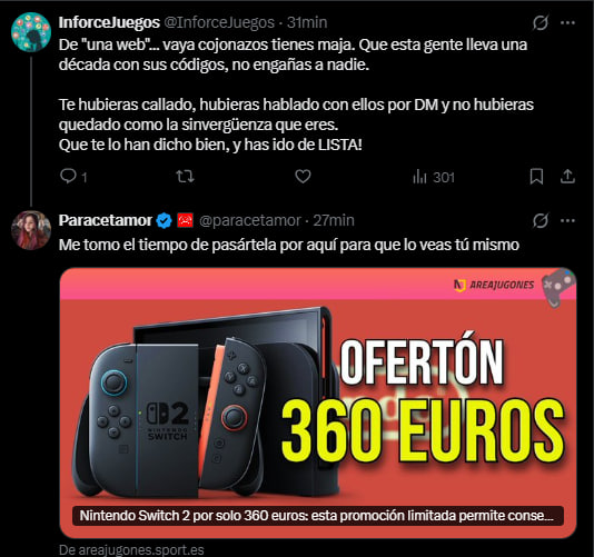 InforceJuegos's tweet photo. @ofertasXjuegos @paracetamor Y esto que también se le ha caido (vamos que lo ha borrado), donde ella misma muestra la web de areajugones de donde también ROBÓ CONTENIDO!!! https://t.co/BofJ0nTbJY