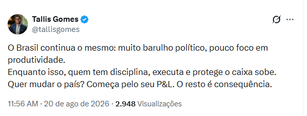 thejacketrex's tweet photo. @tallisgomes me bloqueou quando eu falei que ele vive fazendo campanha velada pro Flávio Bolsonaro.

Agora ele fala em “mudar o país” e manda um “começa pelo seu P&amp;L”.

PL, amigão? Abre logo que vc gosta é de bandido vagabundo. 

Vc contrataria um CEO que nem vai à entrevista? https://t.co/SOYyp3Obbr