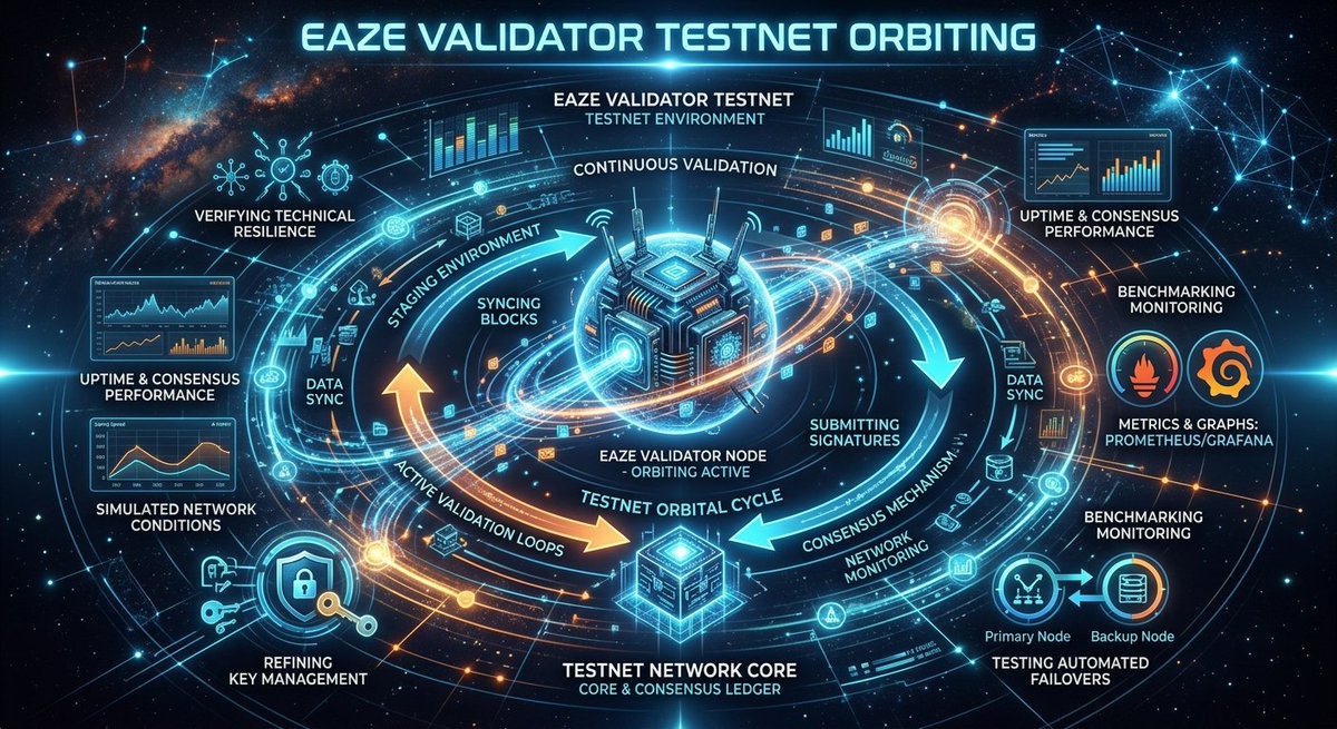 EazeValidator's tweet photo. orbiting" refers to the continuous cycle of syncing with testnet blocks, submitting consensus signatures, and actively participating in validation loops across connected chains. Operating within this testnet ecosystem enables node operators to benchmark monitoring frameworks. https://t.co/DZ3te6IKD5
