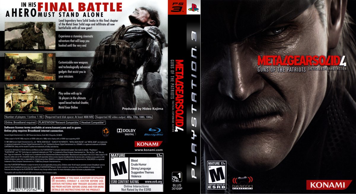 MetalGear_QWC's tweet photo. Metal Gear Solid 4: Guns of the Patriots (2008)
NTSC Disk Cover https://t.co/5DAfeIltXc