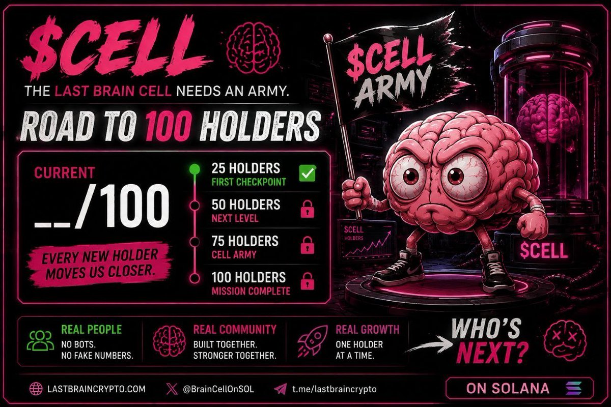 BrainCellOnSOL's tweet photo. 🧠 ROAD TO 100 HOLDERS

Current: __ / 100 🔥

Every new holder moves us closer.

Who’s next? 👀🧠

7rog9k6tUFYXnHAzCFj7s8JXsRqdSDuJh5hZbvA9pump

$CELL #crypto #pump #meme #btc https://t.co/JlY0UpllIw