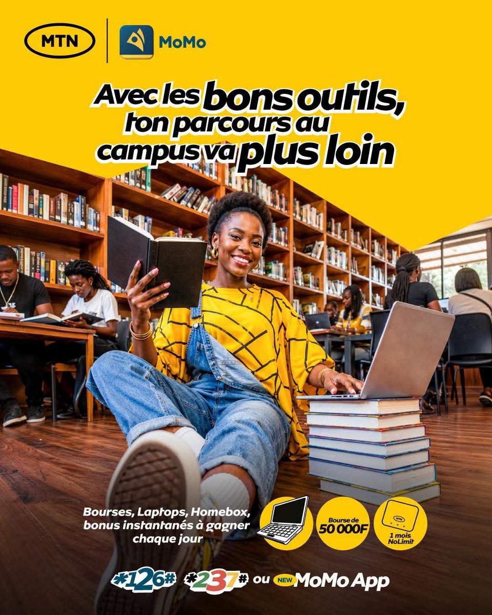Fruit_2mer's tweet photo. Cette rentrée, 10 Packs à gagner chaque jour avec MTN MoMo: 50 000 FCFA + PC + Box + forfait.

Pour tenter ta chance : transaction de 5 237 FCFA+ via *126# / New MoMo App ou forfait de 237 FCFA+ via *237#.
À toi de jouer!
#MTNBackToSchool #CetteRentreeOnGere #MTNPioneerAndLeader https://t.co/fyCysX1YWp