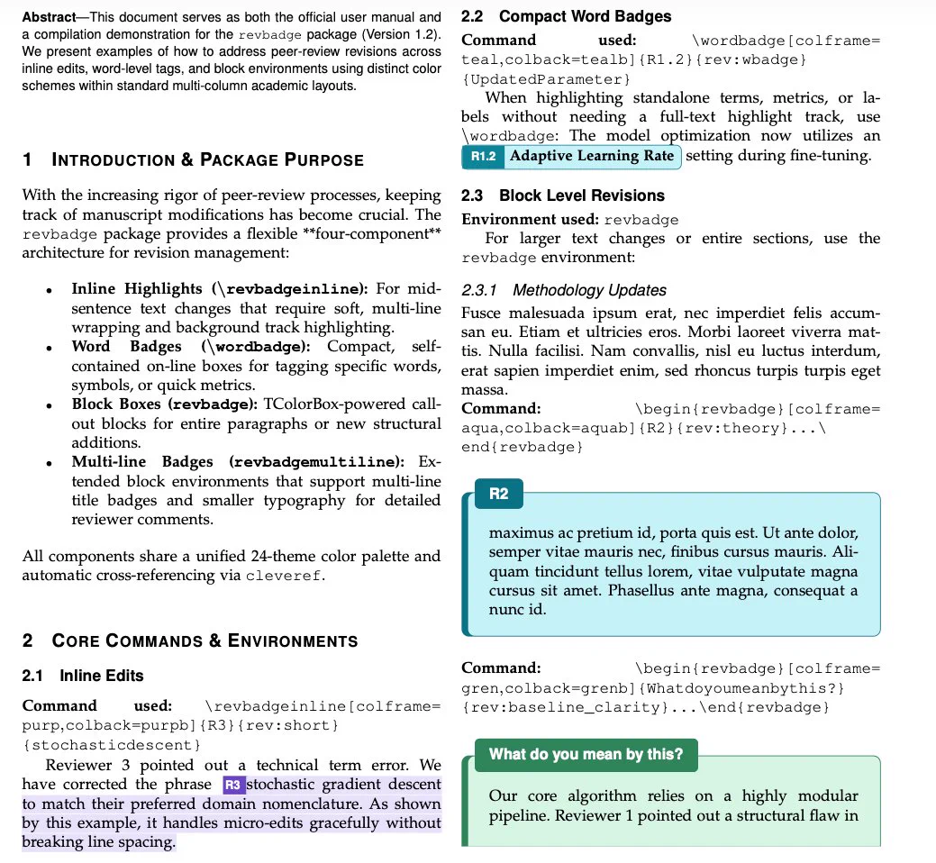 A page with revision badges