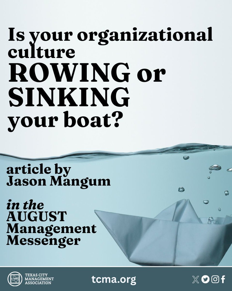 txcmaorg's tweet photo. Why do some organizations thrive while others struggle despite talented people and solid plans? In this Management Messenger, Jason Mangum digs into organizational culture. A worthwhile read 👉 https://t.co/vktASF8TZQ
#TCMA #Leadership #LocalGov #OrganizationalCulture https://t.co/l7KWfCwKK6