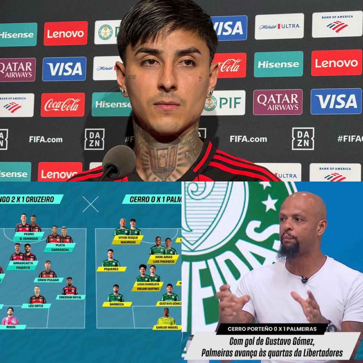 mengo_zueiro's tweet photo. ⚠️⚠️⚠️⚠️EITAAA!! 

Felipe Melo, no Sportv, ao ser questionado quais jogadores do Palmeiras seriam titulares no Flamengo:

• Gustavo Gómez no lugar do Léo Ortiz
• Piquerez no lugar de Ayrton Lucas
• Allan no lugar de Plata
• Arias no lugar de Samuel Lino

“Erick Pulgar é um grande jogador, mas, para mim, não é melhor que o Marlon Freitas. São dois grandes jogadores”, concluiu o comentarista do Sportv.