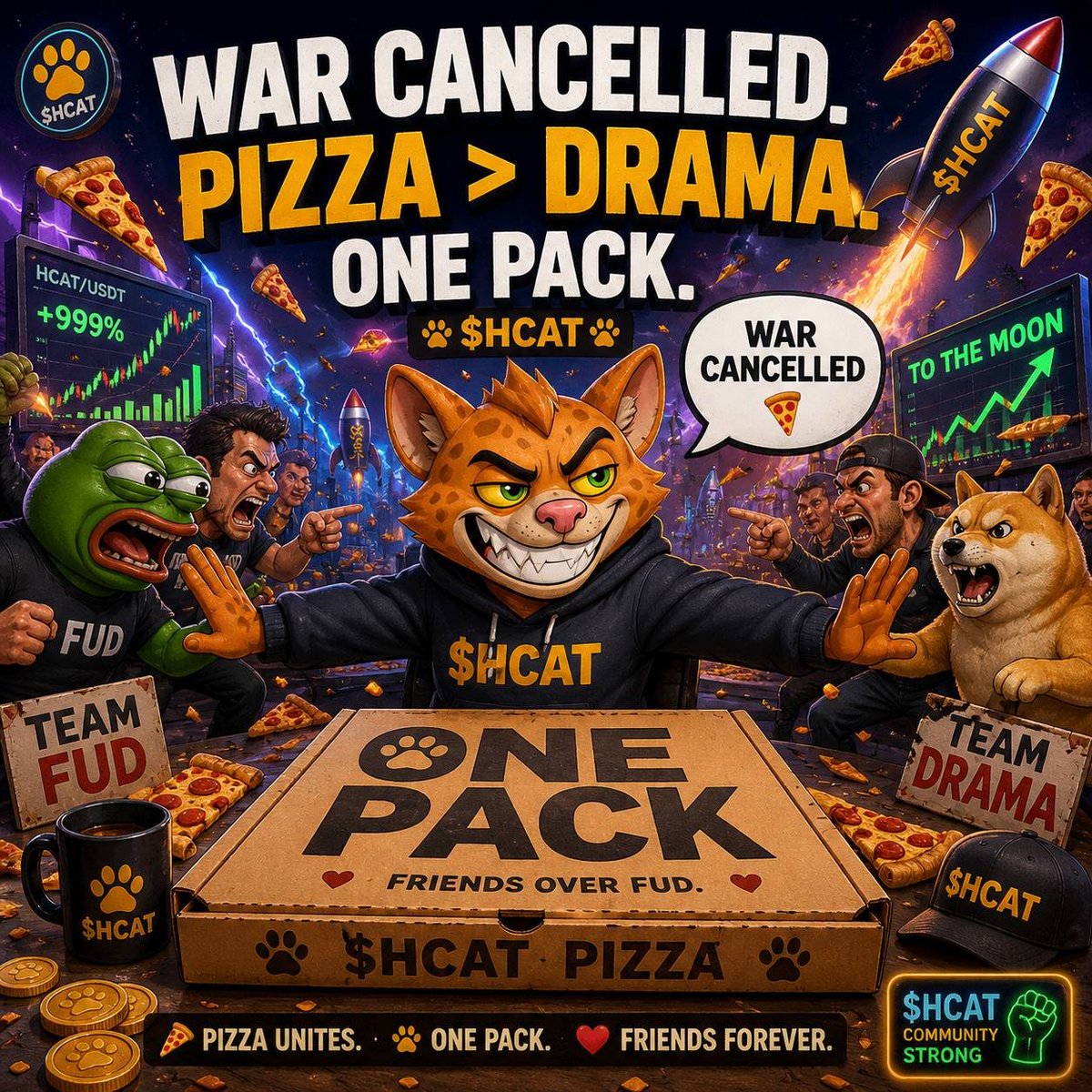 Enny_Crypt5's tweet photo. War can wait. 🍕😂
$HCAT said PIZZA > DRAMA  one pack, one family, friends forever. 🐱🤝🔥

#HCAT $HCAT 
@HyenaCatSol https://t.co/poMTB9FLGu