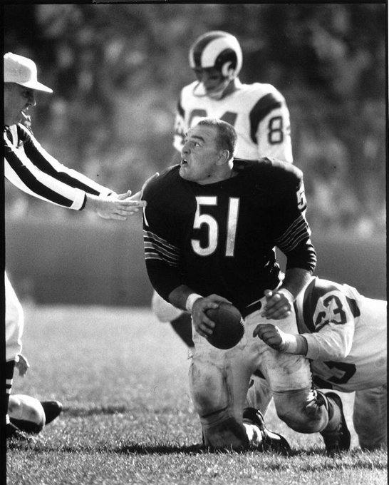 Jimfrombaseball's tweet photo. "When I played pro football, I never set out to hurt anyone deliberately;
Unless it was, you know, important, like a league game or something.
When I hit a guy, I wanted him to know who hit him without his even having to look around and check a number."
Dick Butkus.
"Butkus hit me so hard my body almost liquefied.
He helps me up and says:
"You Ok?"
I said:
"Yeah of course."
Butkus says:
"Well if you’re OK, why are you in our huddle?"
He’d hit me so hard I’d followed him into the  Bears huddle.
Butkus turned me around and sent me back."
Denver RB Floyd Little.