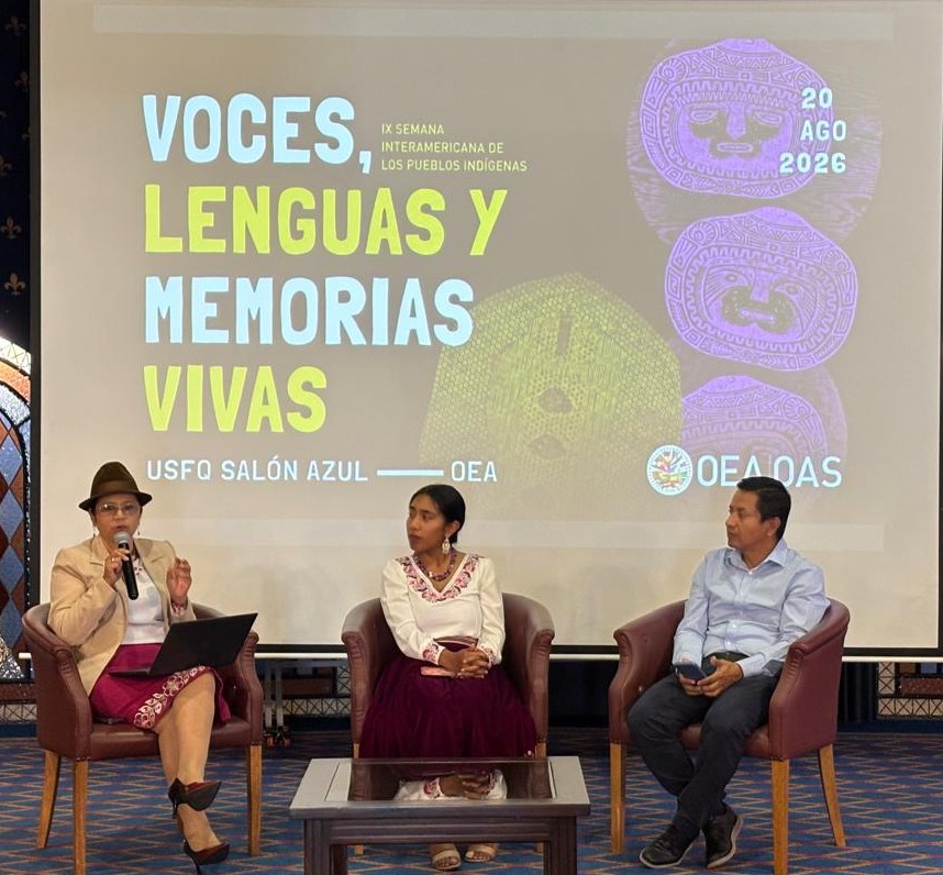 OEAenEcuador's tweet photo. Junto a la @USFQ_Quito conmemoramos en Ecuador🇪🇨 la IX Semana Interamericana de los Pueblos Indígenas reflexionando sobre las lenguas ancestrales, su transmisión entre generaciones y los vínculos entre territorio, identidad, conocimientos vivos y participación.
 #PueblosIndígenas https://t.co/cLZi3J8iNW