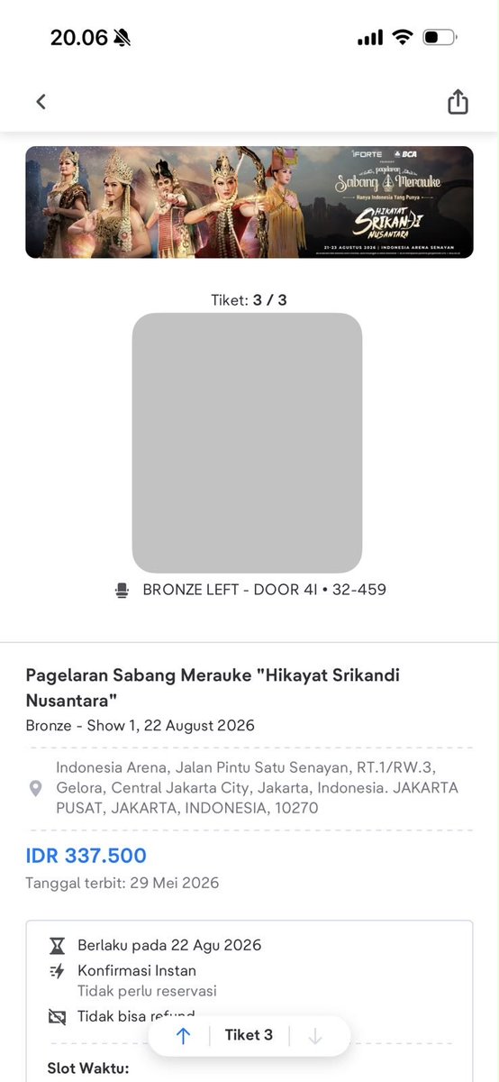 sabletgi's tweet photo. WTS PAGELARAN SABANG MERAUKE

Haloo guys, aku mau jual 1 tiket (Bronze Left) Pagelaran Sabang Merauke buat show 1 jam 13.30 besok di Indonesia Arena. Aku jual 300k aja karena berhalangan hadir (open for nego). Yang minat bisa dm yaa. Terima kasih🙏

wts wtb https://t.co/qhhhhrqp7A