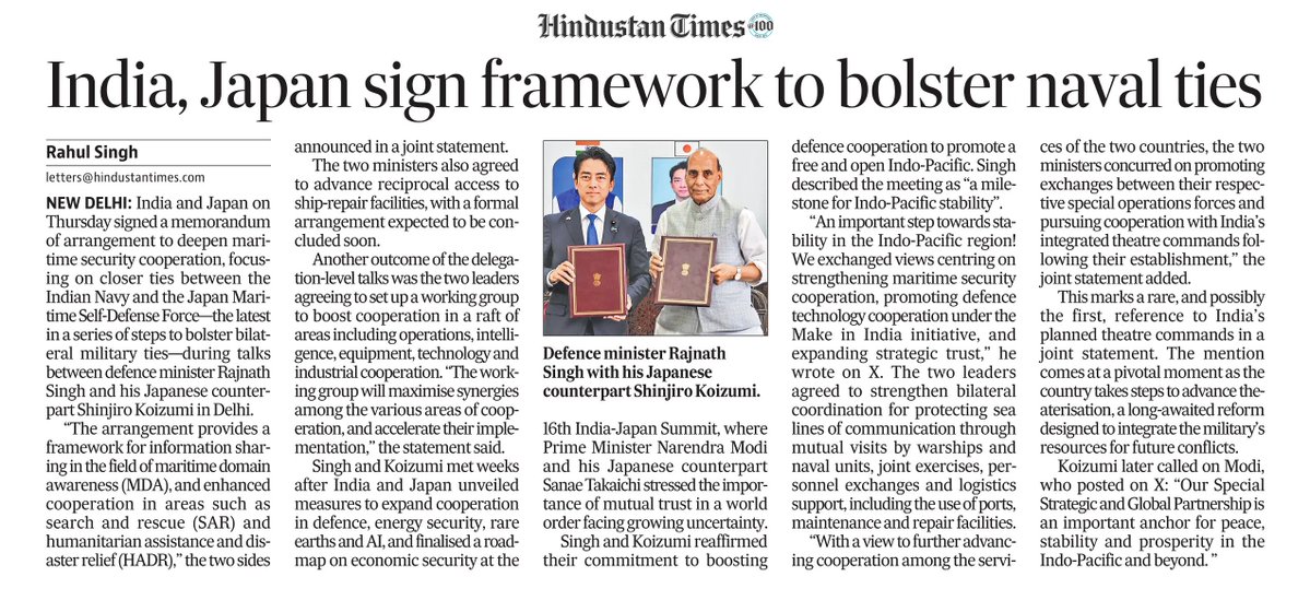 rahulsinghx's tweet photo. Rare, and possibly the first, reference to India’s planned theatre commands in a joint statement.

“The two ministers concurred on pursuing cooperation with India’s integrated theatre commands following their establishment.” https://t.co/0RvNVIE5li