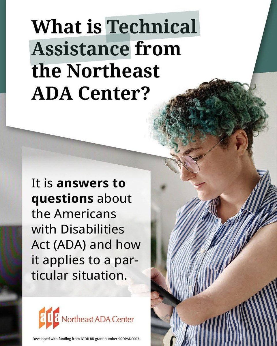 NortheastADA's tweet photo. Our knowledgeable Technical Assistance team is here to answer your ADA-related questions!

You can reach us with your ADA-related questions by email or phone.
📩 Email: northeastada@cornell.edu
📱call: 1- 800-949-4232
#ADA #TechnicalAssistance https://t.co/vYKdeLD5jU
